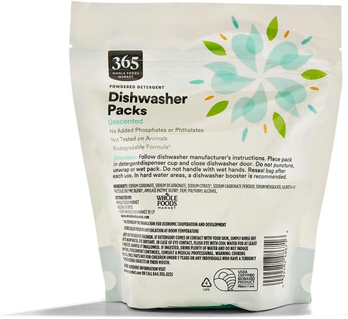 365 by Whole Foods Market, Powdered Detergent Dishwasher Packs, Unscented, 18 Count...