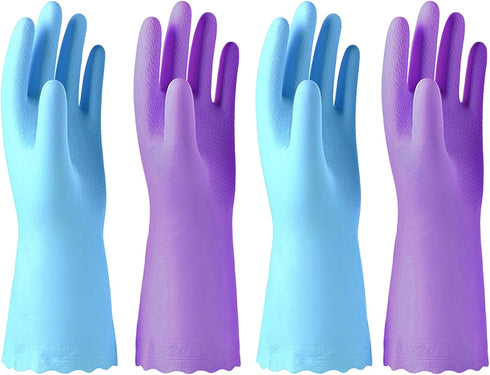 Alimat PluS 4PCS Reusable Cleaning Gloves Latex Free, Dishwashing Gloves with Cotton Flock Liner and Embossed Palm, Waterproof Household Rubber Gl...
