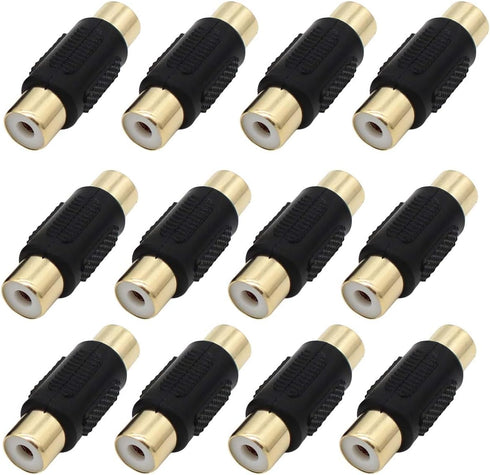 RCA Coupler 12-Pack, RCA Female to Female Adapter Gold Plated for RCA Cable Extension, Phono, Speaker, RCA Cable, Amplifier...