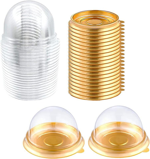 EchoDone 50 Set Clear Plastic Mini Cupcake Boxes Muffin Pod Dome Muffin Single Container Box Wedding Birthday Boxes (Gold)...