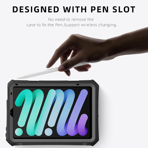 iPad Mini 6 2021 Case Waterproof with Pencil Holder, Built-in Screen Protector and Stand, Dustproof Shockproof Drop Proof Case, Rugged Full Body C...