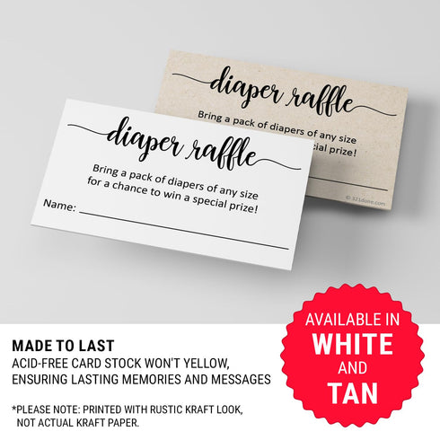 321Done Diaper Raffle Tickets, Made in USA - 3.5x2 White, With Name Line, Baby Shower Game, Enter to Win Drawing, Prize, Small - Set of 50...