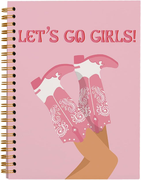 Preppy Pink College Ruled Spiral Notebook Journal, Let’s Go Girls, Pink Preppy Boots Cowgirls Hardcover Spiral Notebook Journals for Girls School ...