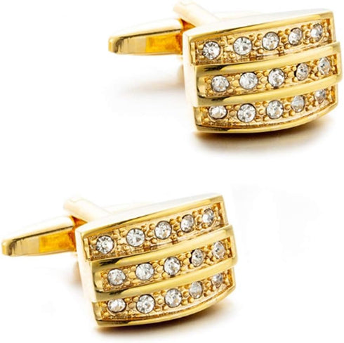 Triple rows Cubic stones Gold tone Cufflinks Luxury Chic Cuff links...