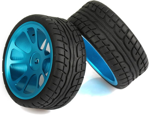 Mxfans 4Pcs Plastic Tires & Blue 10-Spokes Aluminum Wheel Rims for RC 1:10 On-Road Car...