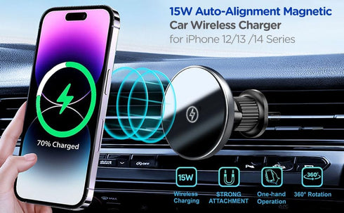 Gaoyi Universal Wireless Car Charger Mount, MagSafe Compatible, Magnetic Air Vent Mount with 15W Fast Charging for iPhone 12/13/14 Series, Black...