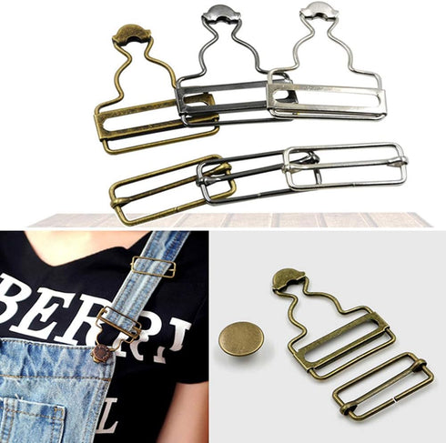 6 Sets Overall Buckles Metal Suspender Replacement Buckles with Rectangle Buckle Slider and No-Sew Buttons for Overalls Bib Pants Trousers Jeans (...