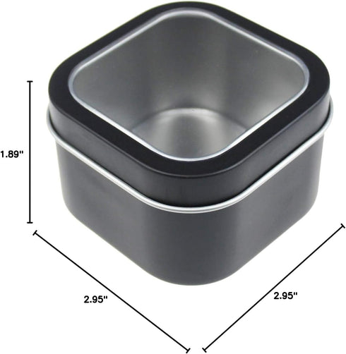 6-Pack 8oz Empty Square Metal Tins with Clear Window for Candle Making, Candies, Gifts & Treasures, Black...