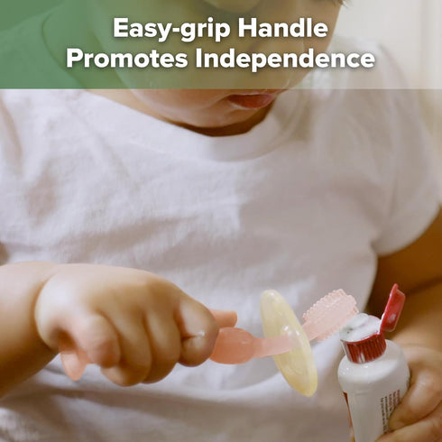 haakaa 360° Baby Toothbrush with Suction Base - Gentle Cleaning for Toddler's Self-Brushing Training, Food-Grade Silicone, Adjustable Safety Shiel...