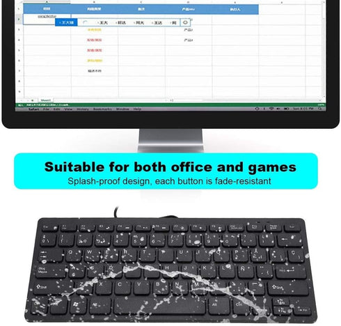 Mini Keyboard Wired Ultra-Thin 78 Keys USB Keyboards,Portable Spanish Keyboard USB for Desktop Computer,Suitable for Both Office and Games,Black...