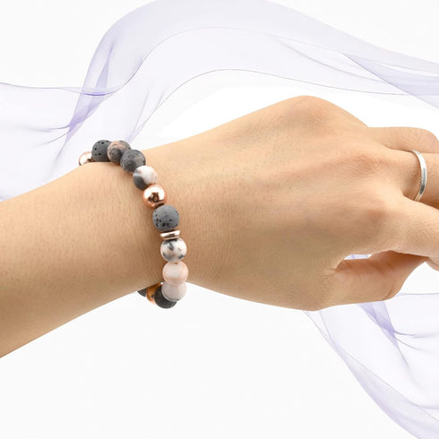 Lava Rock Bead Bracelet For Women-Zebra Stone Beaded Bracelets Essential Oil Aromatherapy Bracelet Set Balancing Chakra - Perfect Gifts For Women...