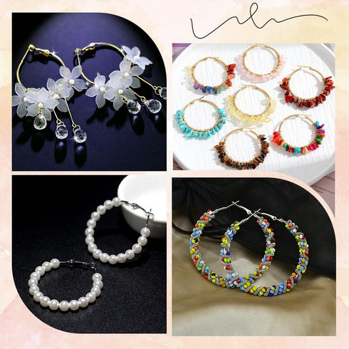 1 Box 30 Pairs Round Hoop Earring Findings Silver Beading Hoops Set Stainless Steel Dangle Circle Earring Findings Hoop Earrings Open Earring Hoop...