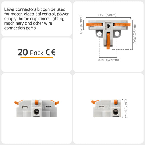 GKEEMARS 20Pcs 3 Way T-Shape Connectors for Wiring, Quick Wire Splitter Connector for Circuit Inline 24-12 AWG (Orange)...
