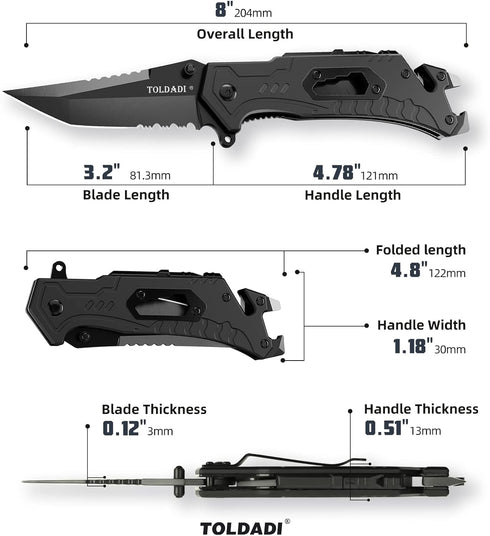 Pocket Knife With Clip, Folding Knife, Pocket Knife for Men,Sharp Hiking Camping Fishing Work Outdoor Survival Men knives (400C-BLACK)...