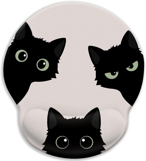 Cat Mouse Pad, Funny Ergonomic Mousepad with Wrist Rest, Gaming Mouse Pad Wrist Support with Non-Slip Pain Relief PU Base, Black Cat Mouse Pads fo...