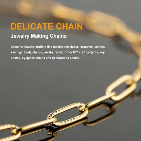 KYUNHOO 5M Gold Plated Stainless Steel Chain for Jewelry Making 4mm Wide Embossed Oval Paperclip Chain Bulk Soldered Jewelry Chain Spool with Lobs...