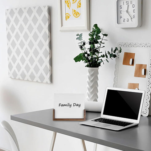 Glass Dry Erase Board with Walnut Wood Base, Desktop Memo Whiteboard, Writing Note Pad, Mini Glass White Board for Tabletop Display(Walnut Base,Wh...