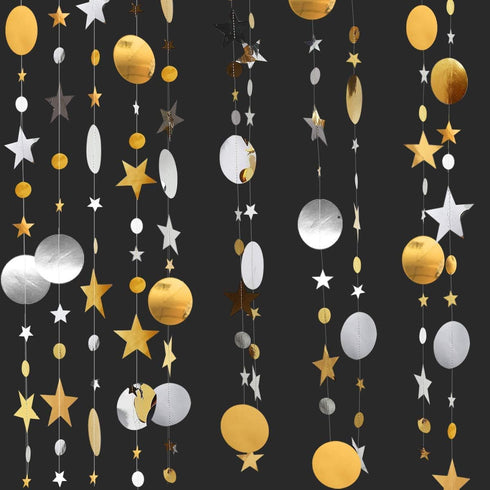 Decor365 Silver Gold Star Garland Decorations Twinkle Little Star Birthday Baby Shower Graduation Party Decor Christmas New Year Eve Banner Moon S...