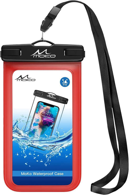 MoKo Waterproof Phone Pouch Holder, Underwater Cellphone Case Dry Bag with Lanyard Armband Compatible with iPhone 14 13 12 11 Pro Max X/Xr/Xs Max/...