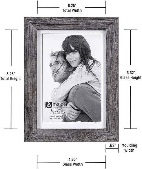 Malden International Designs Linear Rustic Wood Picture Frame, 5x7, Rough Gray...