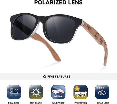 Wooden polycarbonate Sunglasses for men and women polarized light UV protection wooden foot pattern carved sunglasses...