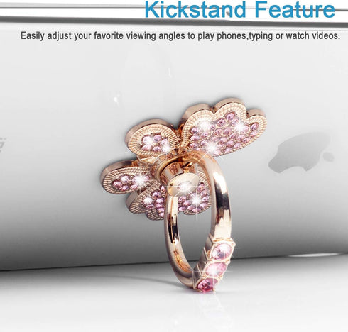 Finger Ring Stand Grip,2 Pack Luxury Glitter Diamond Universal Metal Kickstand for iPhone 16/15/14/13 Pro Max, Galaxy S24/S23/S22 Ultra, Finger Ri...