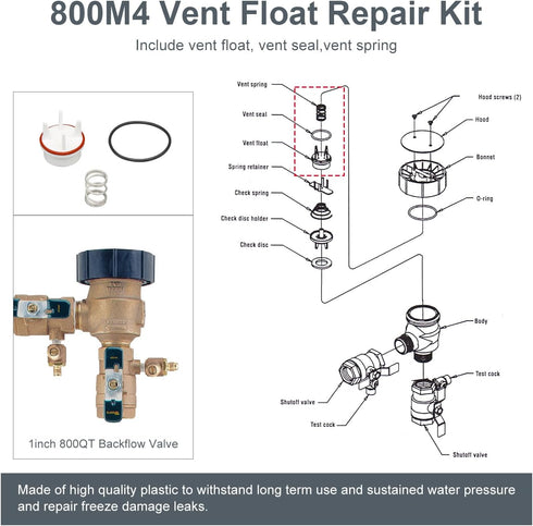 2 pack 800M4 Vent Float Repair Kit for Watts 1" 800QT Backflow Valve, Repalce 0887715 887715 RK 800M4-FR-V1 Pressure Vacuum Breaker...