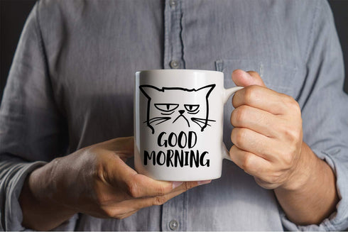 CBTwear Good Morning Funny Grumpy Cat 11oz White Ceramic Coffee Mug - Cute Unique Cat Mom Gifts for Birthdays, Anniversaries, or Any Occasion...