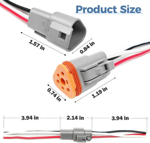 6 Kit Deutsch DT 3 pin Grey Male Female Wiring Harness Deutsch Pigtail 3 Wire Way Waterproof Automotive Electrical Connector 16 AWG with 36 Heat S...