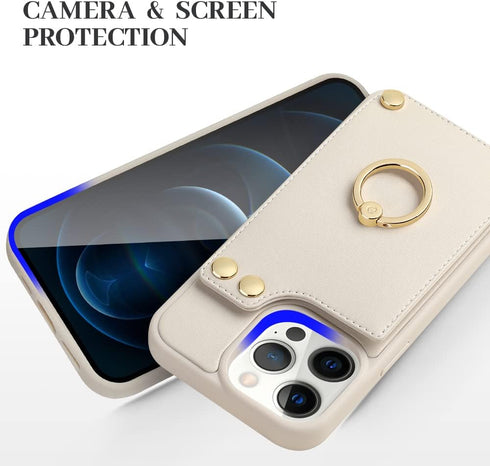 LAMEEKU for iPhone 12 Pro Max Wallet Case, Case with Card Holder, 360°Rotation Ring Kickstand, RFID Blocking Leather Protective Case Designed for ...