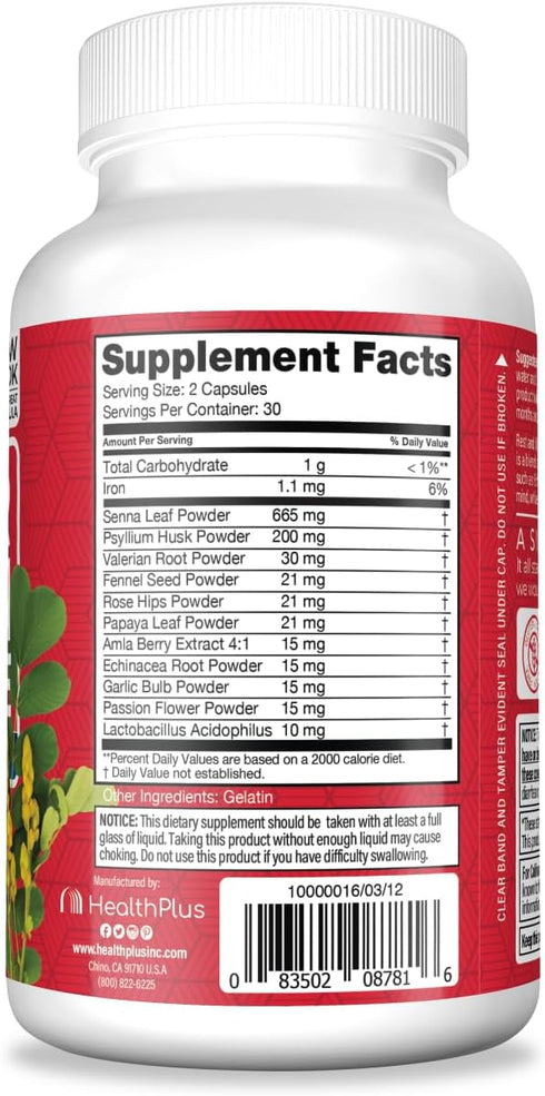 Health Plus Super Colon Cleanse Night Formula Digestive Support | Constipation Relief to Reduce Bloating with Probiotics and Valerian Root for Sle...