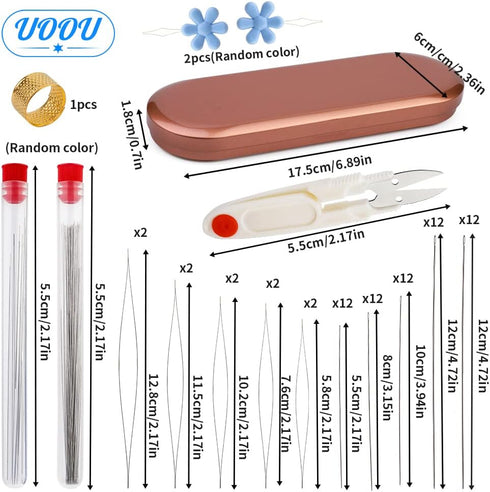 Beading Needles Set Include 60 Pcs Long Straight Beading Thread Needles + 10 Pcs Big Eye Beading Needles, Embroidery Needles with Needle Box, Thim...
