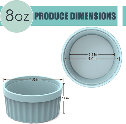 Silicone Ramekins 8 oz Oven Safe, 2Pcs Creme Brulee Ramekins Oven Safe, 4 inch Silicone Custard Cups, Small Baking Bowls For Baking Souffle, Puddi...