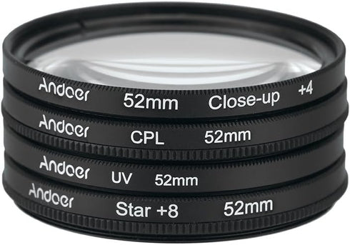 Andoer 52mm CPL+Close-Up+4 +Star 8-Point Filter Circular Filter Kit Circular Polarizer Filter Macro Close-Up Star 8-Point Filter with Bag for Niko...