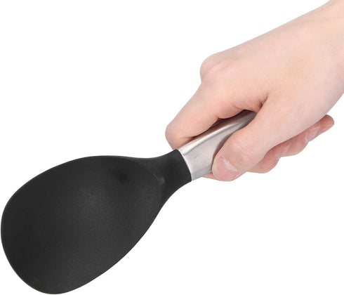 Rice Spoon, Silicone Rice Paddle Nonstick Rice Serving Spoon Stainless Steel Heat-Resistant Pan Cooking Utensil Rice Scoop with Hanging Hole for R...