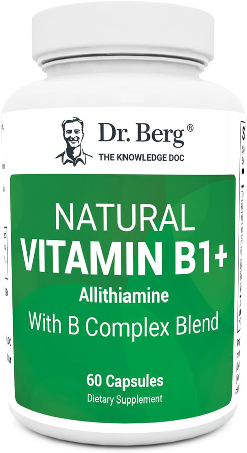 Dr. Berg Natural Vitamin B1 B6 B12 Complex - Allithiamine Vitamin B1 Supplement with 8 Essential Vitamin B Complex for Men & Women Including Thiam...