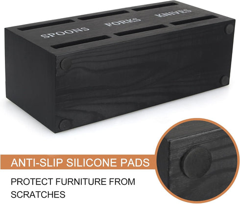 Ayiaren Wooden Silverware Caddies Flatware Cutlery Holder Wood Silverware Organizer Containers Black Kitchen Utensil Holder for Countertop Spoon a...