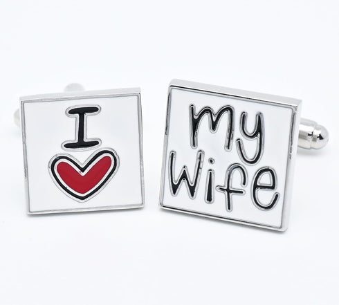 I Love My Wife Square Cufflinks for Men Wedding Dress In Gift Case Classic Square Men's Cufflinks Set for Wedding Party Birthday Anniversary Dress...
