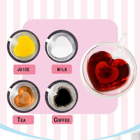2 Pack/Set Heart Shaped Double Layer Drinking Glass Mug Heat Resistant Milk Lemon Juice Cup Tea Cups Coffee Mugs Gifts 150ML...