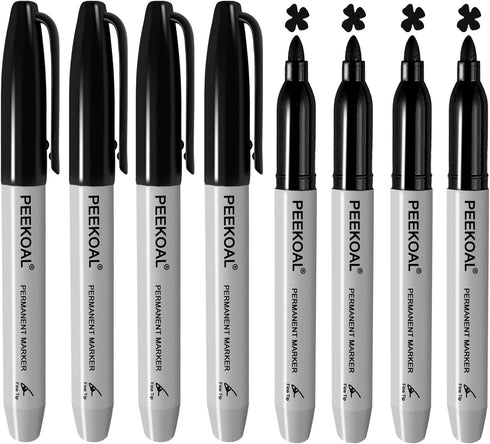 Black Permanent Markers, 8 Pack Fine Tip Black Marker Pens,Water Resistant Marking Pens for Office & School Supplies...