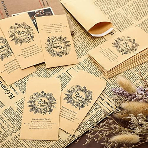Fumete 50 Pcs Baby Shower Seed Packet Self Adhesive Kraft Seed Envelopes Small Parts Storage Packets Mini Kraft Seed Packets Retro Paper Seed Stor...