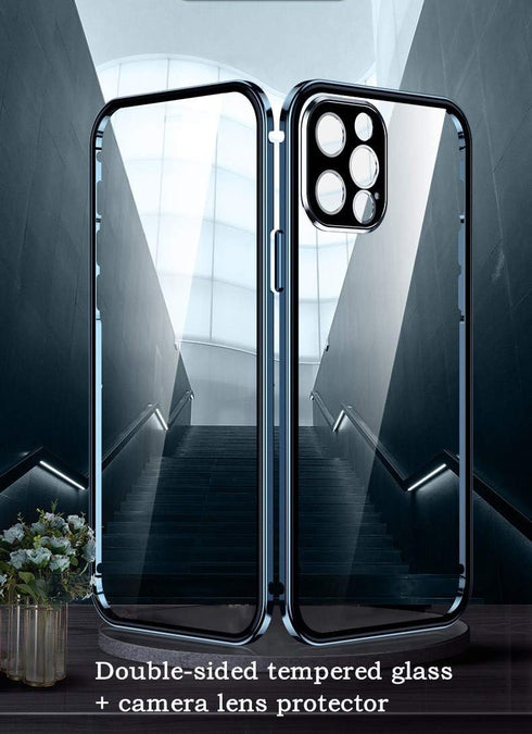with Safety Lock & Strong Magnetic adsorption for iPhone 12 Pro Max case with Camera Lens Protector Metal Bumper 360 Full Body Protection Double-S...