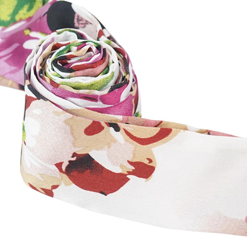 Luwint Long Thin Floral Chiffon Scarf, Silk-like Satin Scarf Skinny Necktie Narrow Scarf Handbag Handle Wrap Ribbon Hair Band Sash Waist Belt for ...