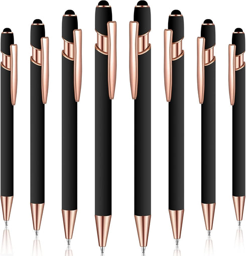 8 Pieces Ballpoint Pen with Stylus Tip Black Ink 2 in 1 Stylus Metal 1.0 mm Medium Point Smooth Pen Rainbow Colorful Rubberized Ballpoint Pen for ...