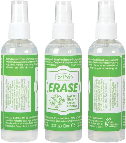 ForPro Erase Instant Glass & Screen Cleaner Kit, for TV Screens, Smartphones, Eyeglasses, Mirrors - Includes 3.3 Oz. Bottle and Microfiber Cleanin...