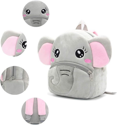 NICE CHOICE Cute Toddler Backpack Toddler Bag Plush Animal Cartoon Mini Travel Bag for Baby Girl Boy 2-6 Years(Grey Elephant)...
