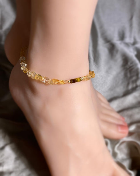 Jewever Citrine/Tigers Eye Beaded Anklet Crystal Irregular Beads Ankle Bracelets for Women Wealth Prosperity Balance Yoga Foot Jewelry Spiritual G...