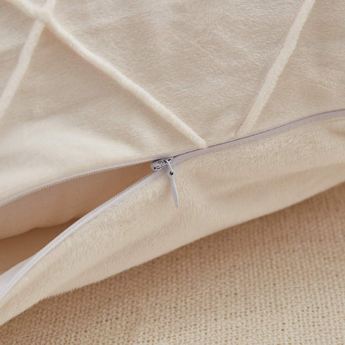 JAUXIO Diamond Pinch Pleated Crystal Velvet Pillowcases 2 Pack Solid Pintuck Throw Cushion Cover for Home Decor Hidden Zipper Closure (Cream, Stan...