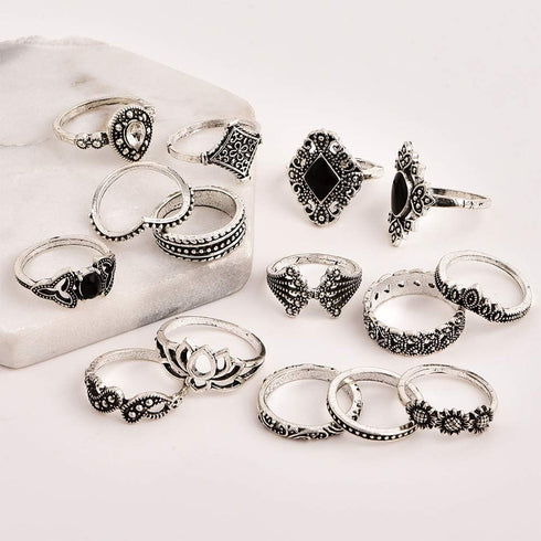 CSIYAN 9-15 Pieces Stackable Knuckle Ring Set,Boho Vintage Crystal Stacking Midi Finger Rings for Women...