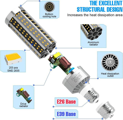 35W LED Corn Lights Bulb 350Watts Equivalent Super Bright 4965Lumens 3000K Warm White Lamp E26 Bulbs E39 Mogul Base Adapter 100-277V Indoor Outdoo...